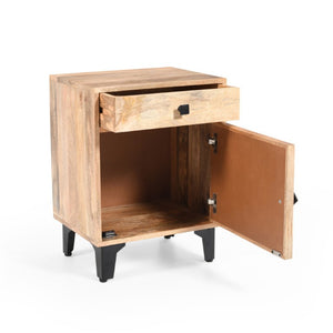 24 Inch Solid Wood Nightstand with Carved Geometric Detail and Single Storage Drawer