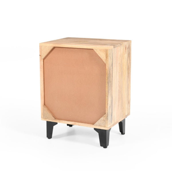 24 Inch Solid Wood Nightstand with Carved Geometric Detail and Single Storage Drawer