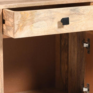 24 Inch Solid Wood Nightstand with Carved Geometric Detail and Single Storage Drawer