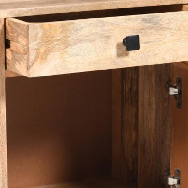 24 Inch Solid Wood Nightstand with Carved Geometric Detail and Single Storage Drawer