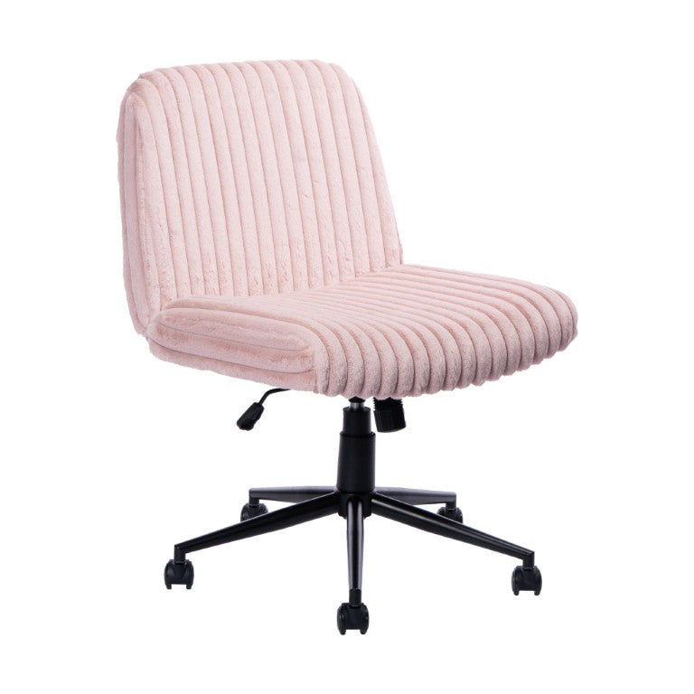 HomeRoots Faux Fur Swivel Gaming Chair with Adjustable Height Rolling Base for Modern Setups Pink / Black 727686