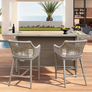 English Elm Outdoor Wicker Aluminum 3 Piece Bar Set with Stools Storage and Propane Compartment W1859S00178