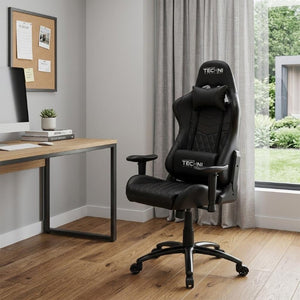 Black Ergonomic Rolling Swivel Chair with Height Adjustment for Gaming Setups