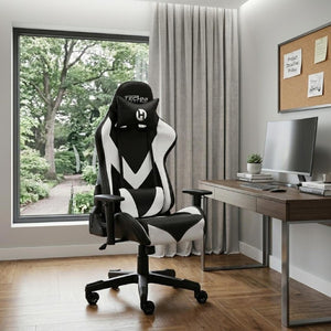 White Ergonomic Swivel Gaming Chair with Adjustable Height and Rolling Caster Base