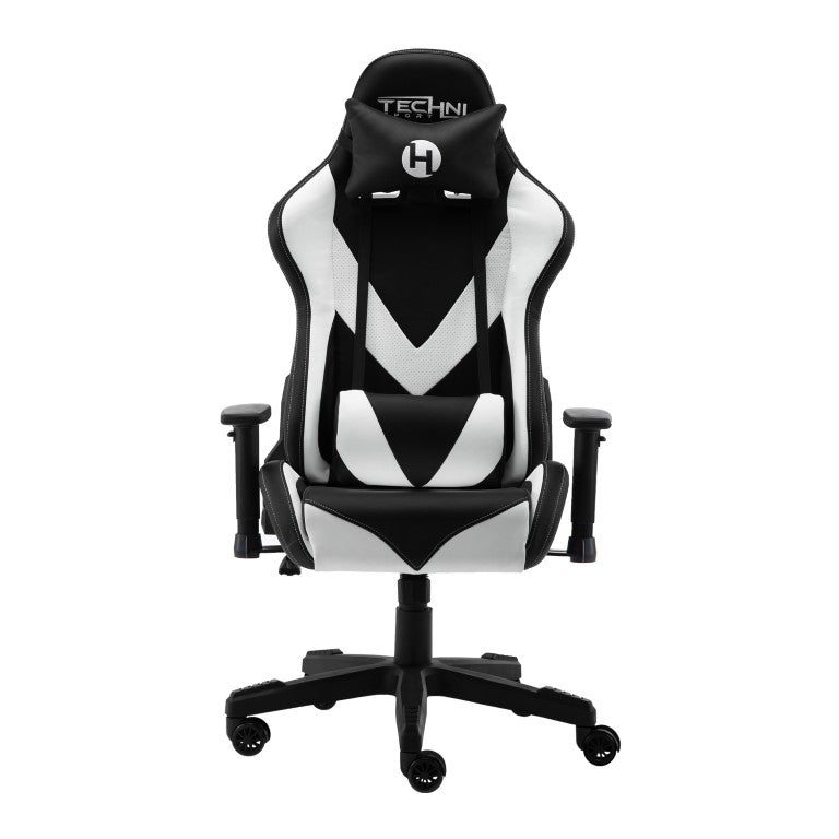 HomeRoots White Ergonomic Swivel Gaming Chair with Adjustable Height and Rolling Caster Base 727694