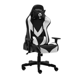 White Ergonomic Swivel Gaming Chair with Adjustable Height and Rolling Caster Base