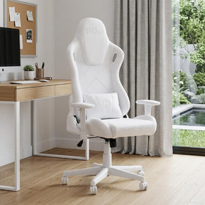 White Ergonomic Swivel Gaming Chair with Rolling Casters and Height Adjustment