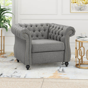 English Elm Christopher Knight Home® - Chesterfield Velvet Club Chair with Birch Wood Legs — Luxurious Textures, Deep Comfort, Elegant Accent Seating DARK GREY 34.75 L x 34 W x 24.75 H 66583.00FDGRY