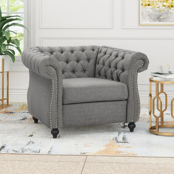 English Elm Christopher Knight Home® - Chesterfield Velvet Club Chair with Birch Wood Legs — Luxurious Textures, Deep Comfort, Elegant Accent Seating DARK GREY 34.75 L x 34 W x 24.75 H 66583.00FDGRY