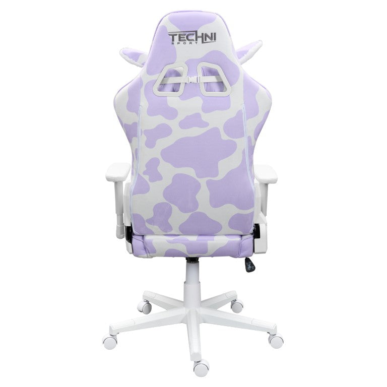 HomeRoots Lavender Cow Print Gaming Chair with Adjustable Rolling Base for Teen Bedroom 727700