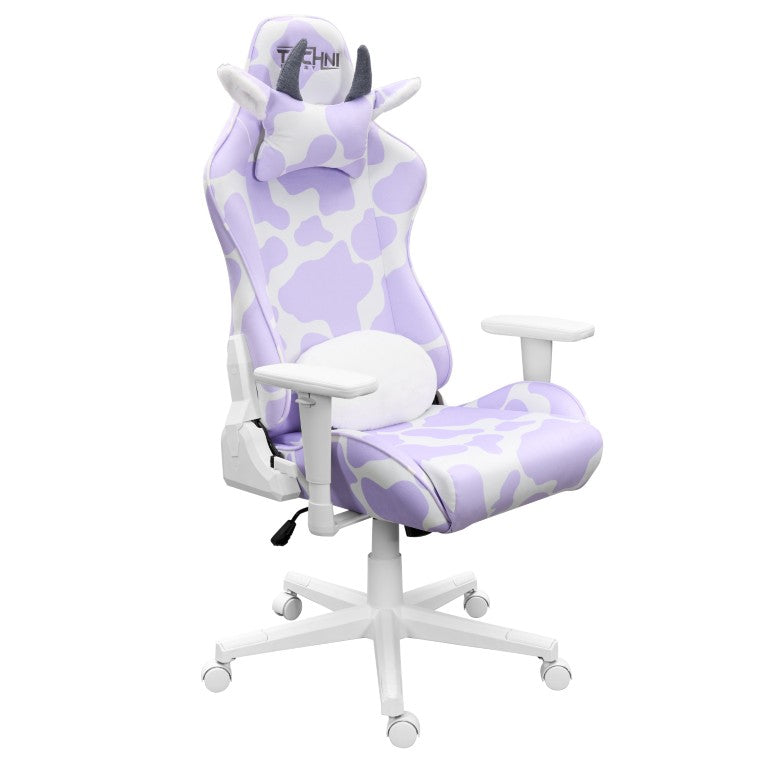 HomeRoots Lavender Cow Print Gaming Chair with Adjustable Rolling Base for Teen Bedroom 727700