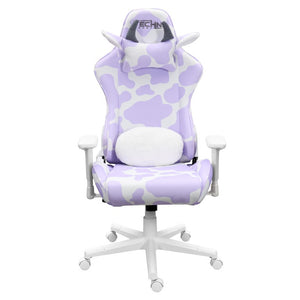 Lavender Cow Print Gaming Chair with Adjustable Rolling Base for Teen Bedroom
