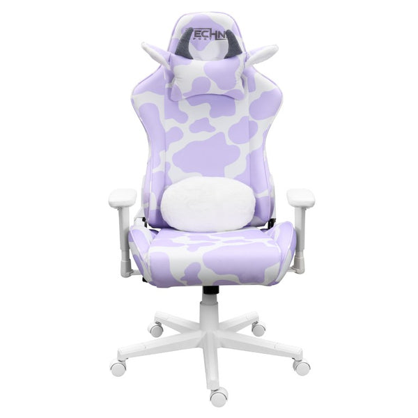 Lavender Cow Print Gaming Chair with Adjustable Rolling Base for Teen Bedroom