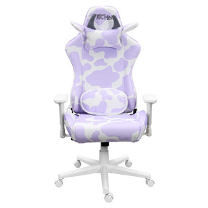 Lavender Cow Print Gaming Chair with Adjustable Rolling Base for Teen Bedroom
