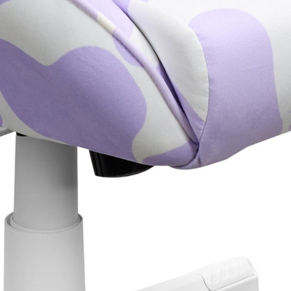 Lavender Cow Print Gaming Chair with Adjustable Rolling Base for Teen Bedroom