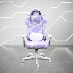 Lavender Cow Print Gaming Chair with Adjustable Rolling Base for Teen Bedroom