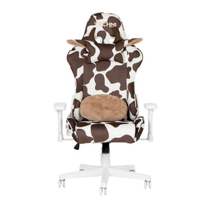 Brown Cow Print Gaming Chair with Adjustable Height and Smooth Rolling Casters