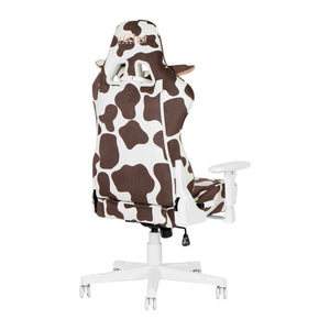 Brown Cow Print Gaming Chair with Adjustable Height and Smooth Rolling Casters