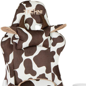 Brown Cow Print Gaming Chair with Adjustable Height and Smooth Rolling Casters