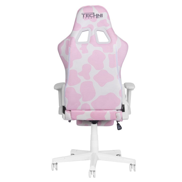HomeRoots Pink Cow Print Gaming Chair with Footrest Adjustable Rolling Seat for Fun Setups 727706
