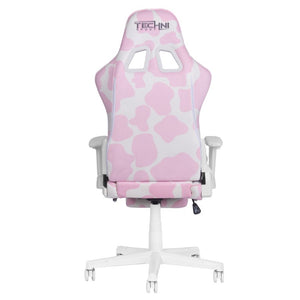 Pink Cow Print Gaming Chair with Footrest Adjustable Rolling Seat for Fun Setups