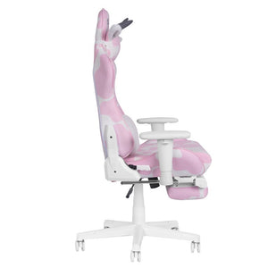 Pink Cow Print Gaming Chair with Footrest Adjustable Rolling Seat for Fun Setups