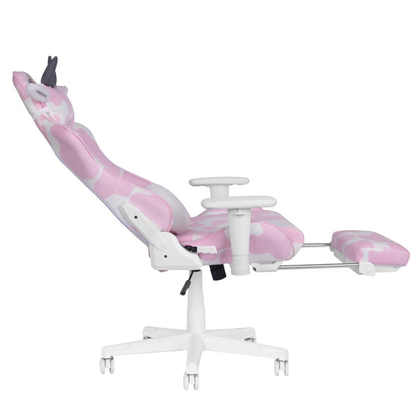 Pink Cow Print Gaming Chair with Footrest Adjustable Rolling Seat for Fun Setups