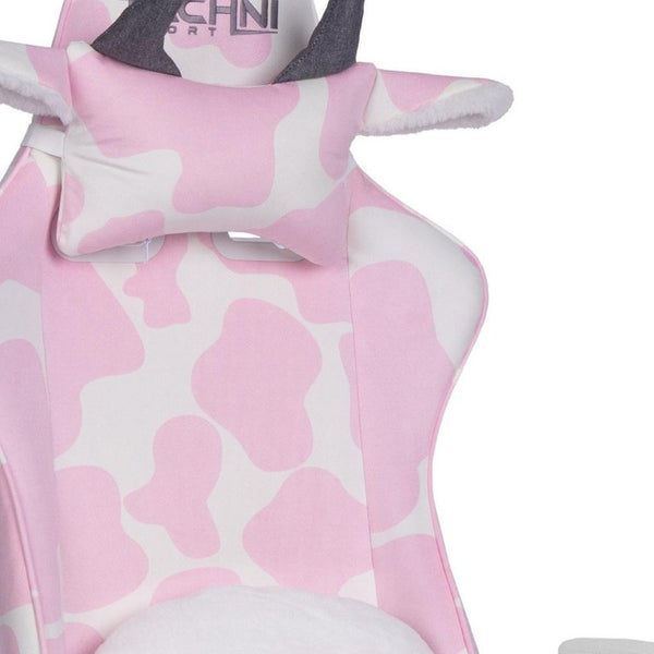 Pink Cow Print Gaming Chair with Footrest Adjustable Rolling Seat for Fun Setups
