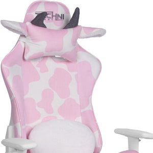 Pink Cow Print Gaming Chair with Footrest Adjustable Rolling Seat for Fun Setups