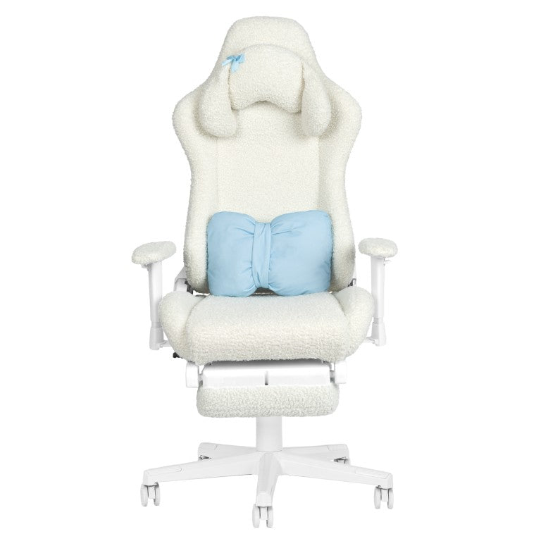 HomeRoots Ergonomic Swivel Gaming Chair with Adjustable Height Rolling Base and Built-in Footrest Support White 727708