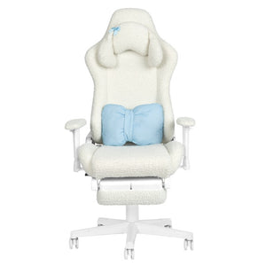 HomeRoots Ergonomic Swivel Gaming Chair with Adjustable Height Rolling Base and Built-in Footrest Support White 727708