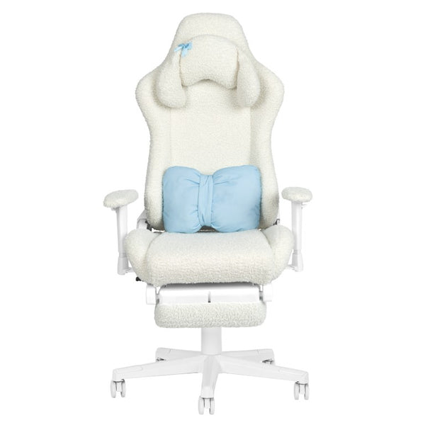 HomeRoots Ergonomic Swivel Gaming Chair with Adjustable Height Rolling Base and Built-in Footrest Support White 727708