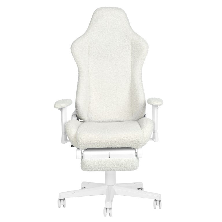 HomeRoots Ergonomic Swivel Gaming Chair with Adjustable Height Rolling Base and Built-in Footrest Support White 727708