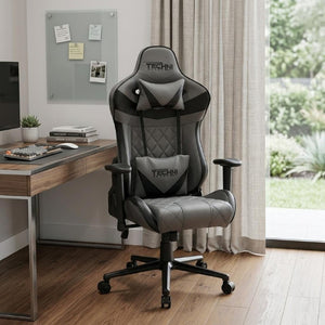 Gray Ergonomic Swivel Gaming Chair with Adjustable Height and Rolling Casters