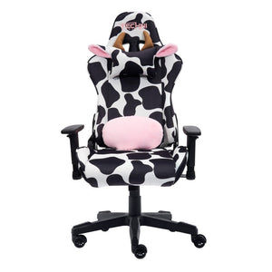 HomeRoots Black Cow Print Gaming Chair with Swivel Base Adjustable Height Rolling Seat 727710