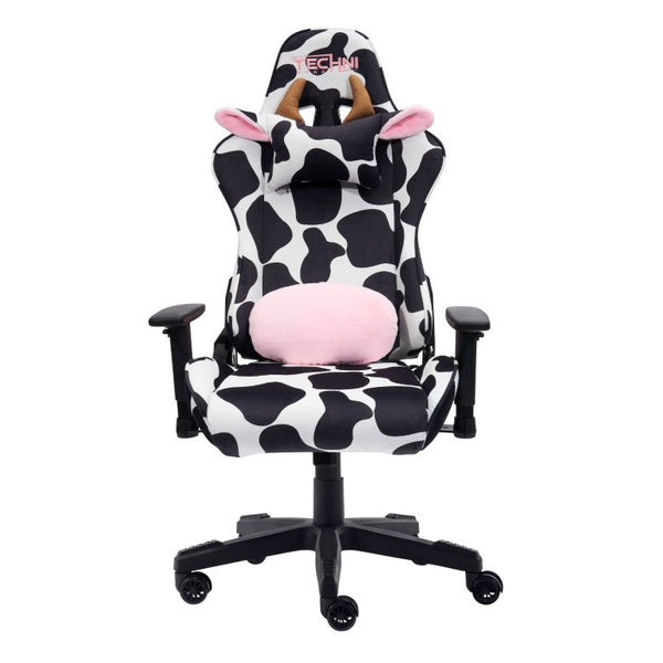 HomeRoots Black Cow Print Gaming Chair with Swivel Base Adjustable Height Rolling Seat 727710
