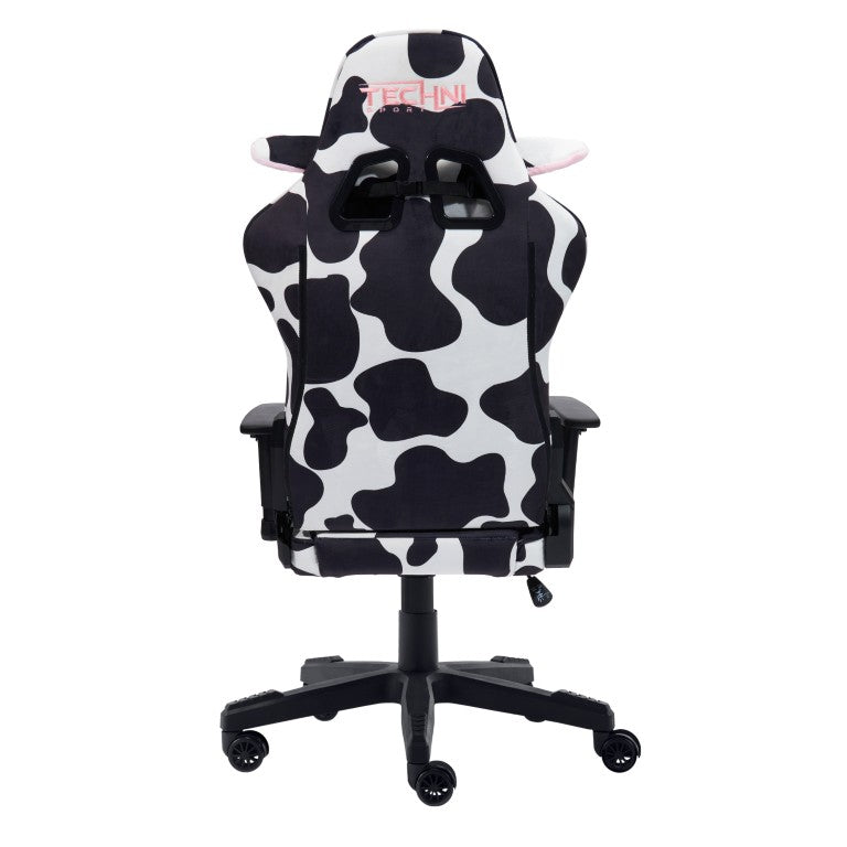 HomeRoots Black Cow Print Gaming Chair with Swivel Base Adjustable Height Rolling Seat 727710