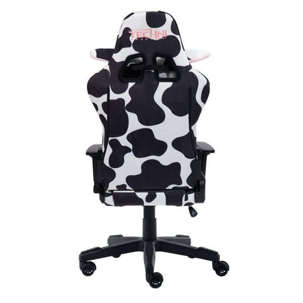 Black Cow Print Gaming Chair with Swivel Base Adjustable Height Rolling Seat