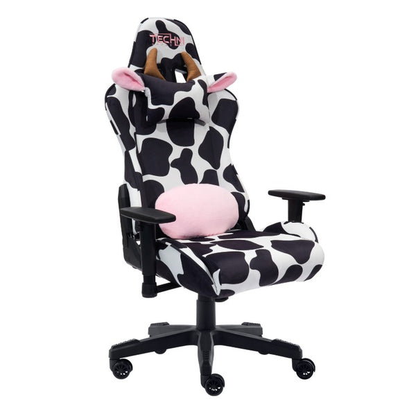 Black Cow Print Gaming Chair with Swivel Base Adjustable Height Rolling Seat