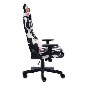 Black Cow Print Gaming Chair with Swivel Base Adjustable Height Rolling Seat