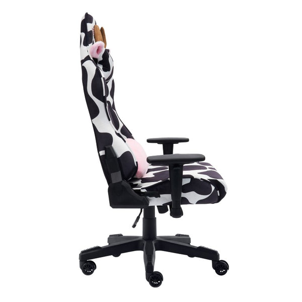 Black Cow Print Gaming Chair with Swivel Base Adjustable Height Rolling Seat