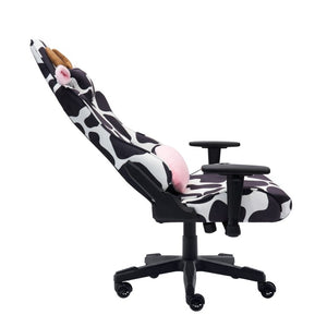 Black Cow Print Gaming Chair with Swivel Base Adjustable Height Rolling Seat
