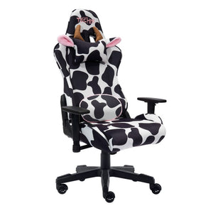 Black Cow Print Gaming Chair with Swivel Base Adjustable Height Rolling Seat