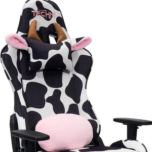 Black Cow Print Gaming Chair with Swivel Base Adjustable Height Rolling Seat
