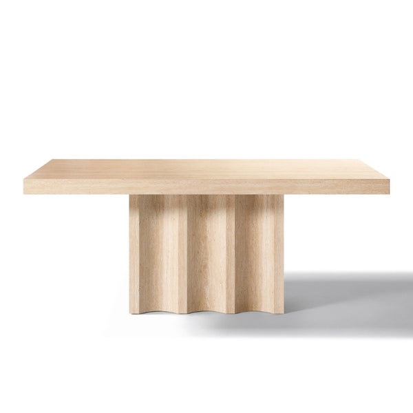HomeRoots 71 Inch Stone Top Pedestal Dining Table in Warm Beige for Modern Living Rooms 727711