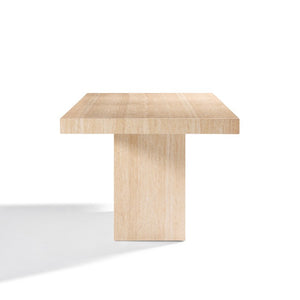 71 Inch Stone Top Pedestal Dining Table in Warm Beige for Modern Living Rooms
