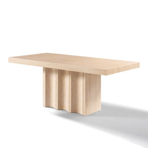 71 Inch Stone Top Pedestal Dining Table in Warm Beige for Modern Living Rooms