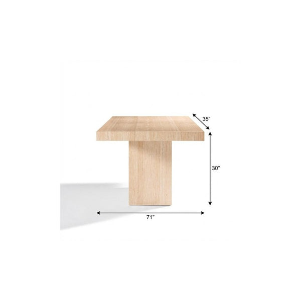 71 Inch Stone Top Pedestal Dining Table in Warm Beige for Modern Living Rooms