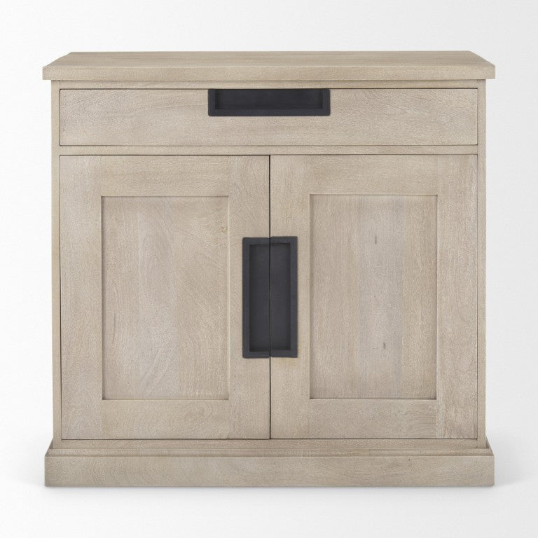 HomeRoots 19 Inch Solid Wood Accent Cabinet with Dual Doors and Bottom Drawer for Stylish Home Storage 18.5" W x 31.5" H x 33.5" D 727714