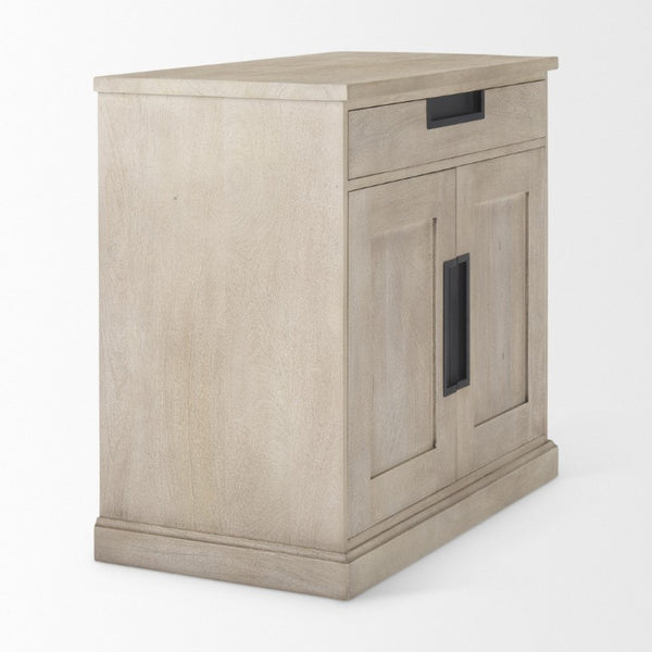 19 Inch Solid Wood Accent Cabinet with Dual Doors and Bottom Drawer for Stylish Home Storage